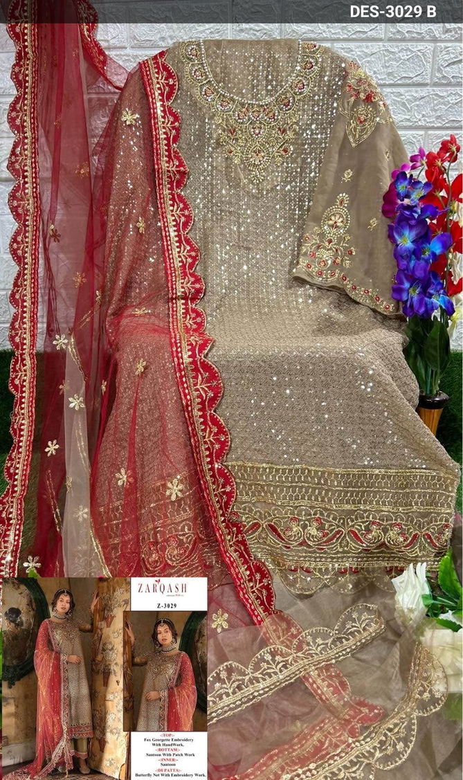 Z 3029 Zarqash Embroidery Georgette Pakistani Suits Wholesale Shop In Surat
